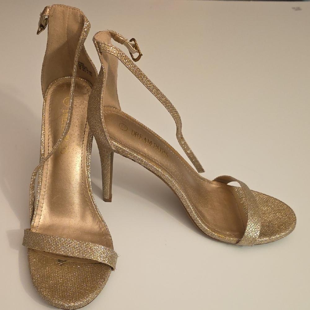 Dream Pairs Glitter Gold Ankle-Strap Stiletto Heels